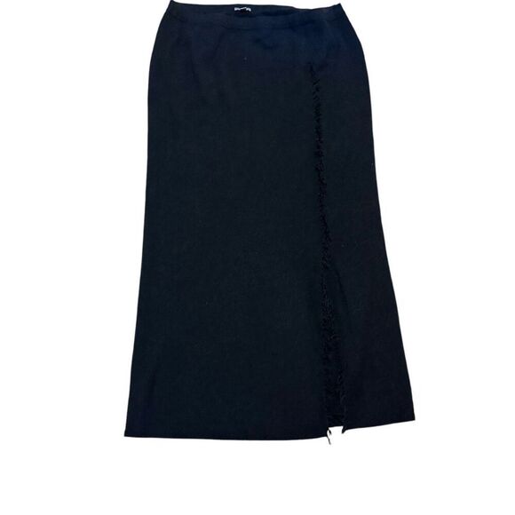 Beautiful J. Jill Women's Fringe Split Fleece Pull-On Wool Merino Maxi Skirt bla - Picture 1 of 10